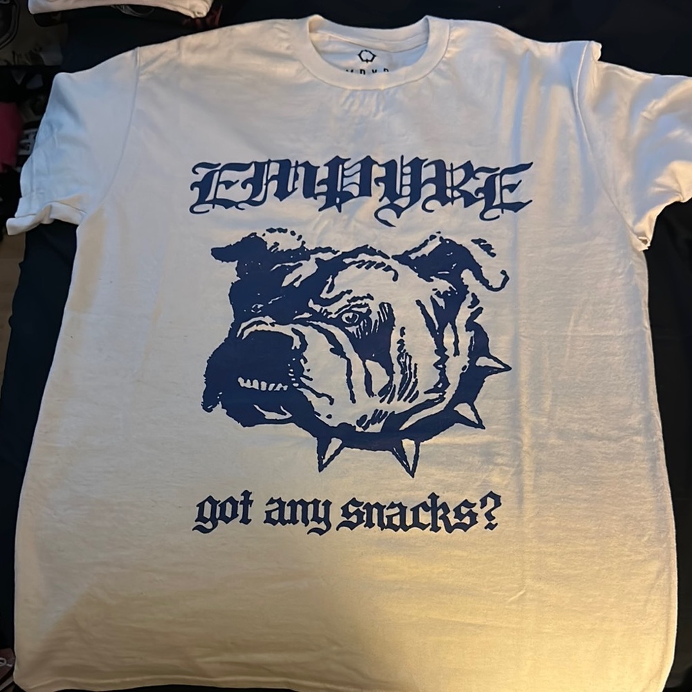 White T-Shirt with Blue Graphic